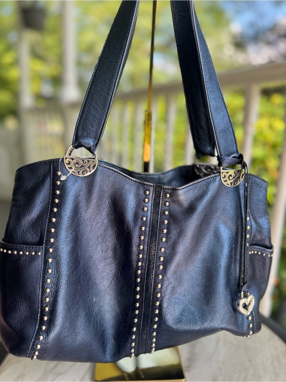 Brighton Blue Leather Shoulder Bag with Gold Accents